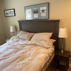 Solid wood, queen, bedframe, and two nightstands