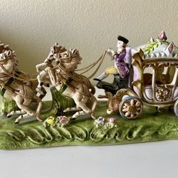 Capodimonte porcelain horse-drawn carriage figurine