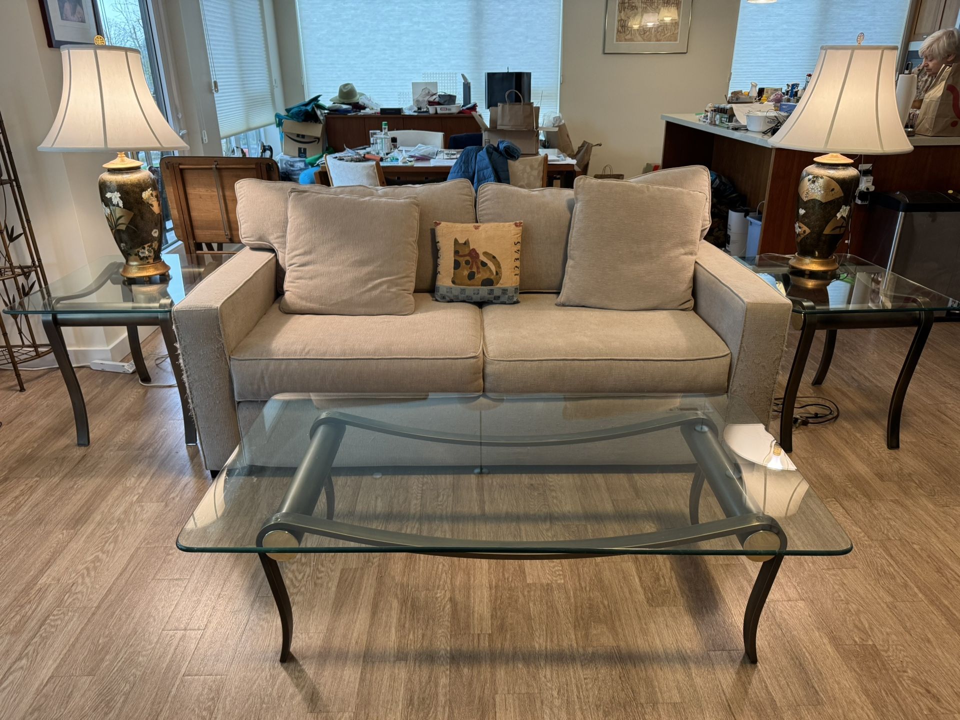 Glass coffee table with matching end tables