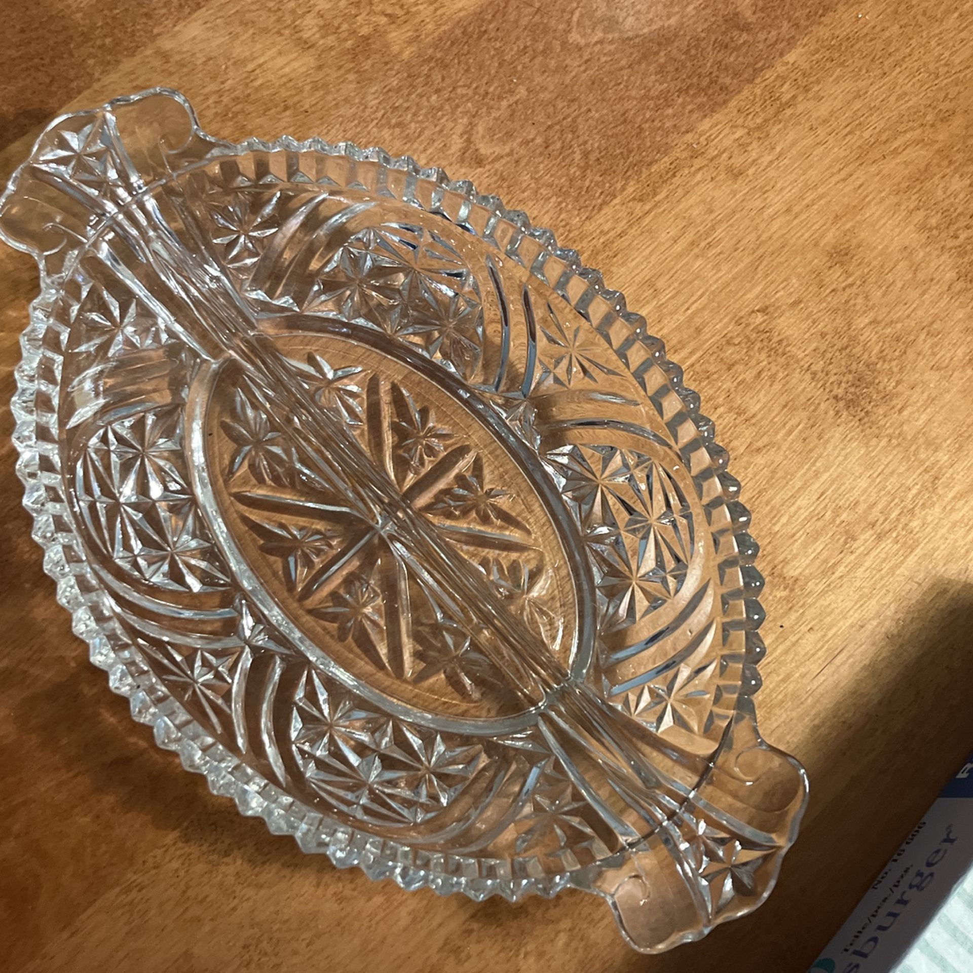 Vintage Pressed Glass Relish Dish With Divider -- Mid-Century Oval Anchor Hocking Relish Dish