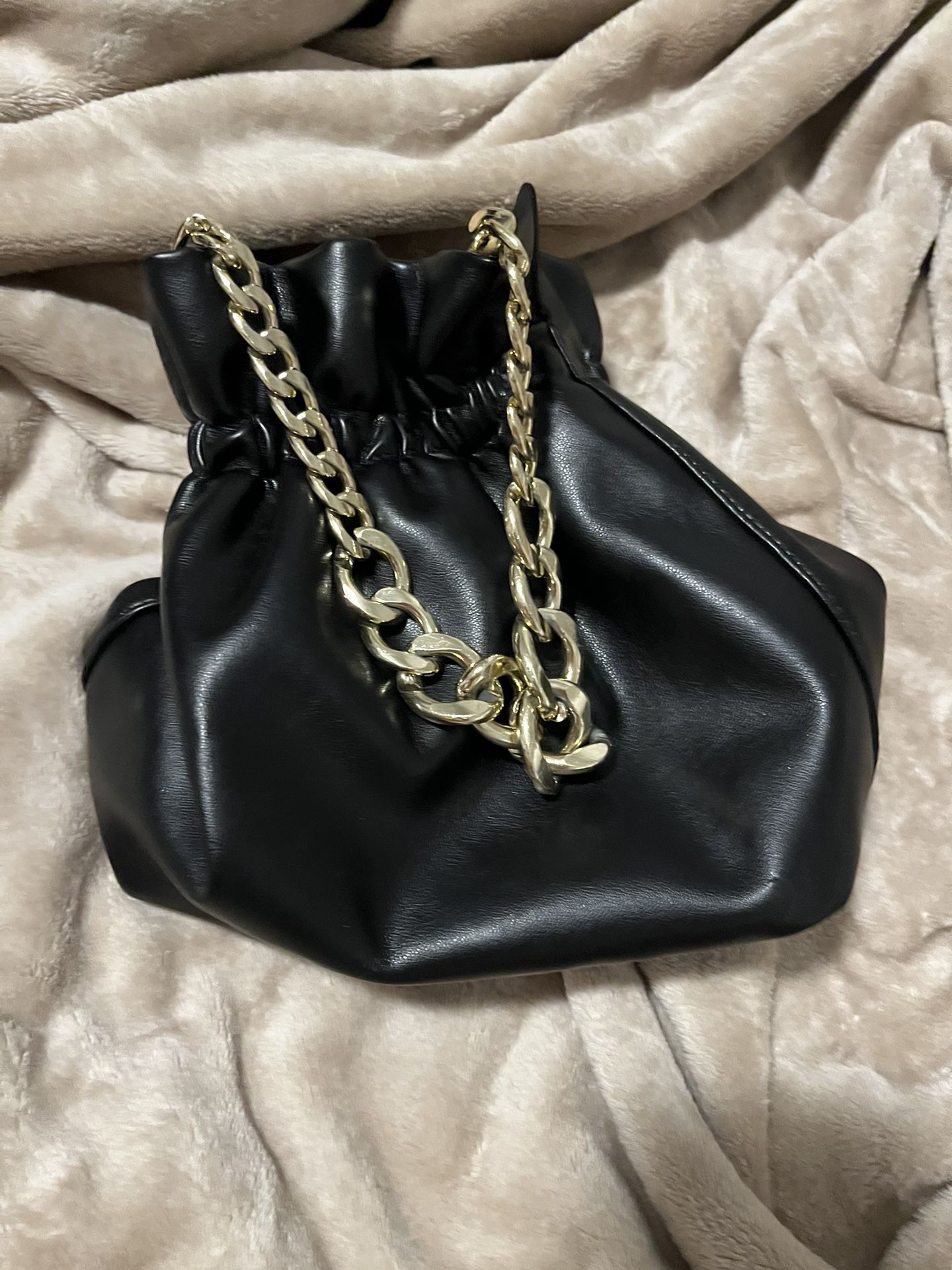 Gold chain Black Leather Purse 