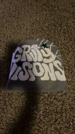 Grey,white and green visions designer beanie