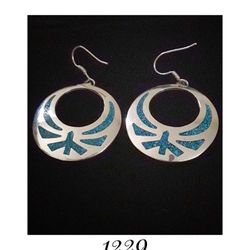 60mm Heavy Solid Sterling Silver & Crushed Turquoise Aztec Bird Earrings. Mexico