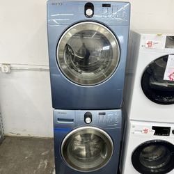 Samsung stackable washer and degas dryer front load in blue 