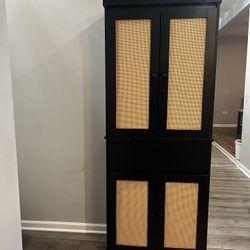 Black N Beige  Storage Cabinet/ 2Top And 2Lower Shelves W/ Drawer