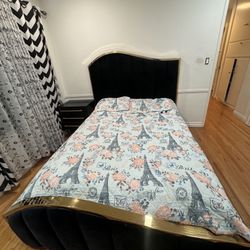 Black Velvet And Gold Modern Bed