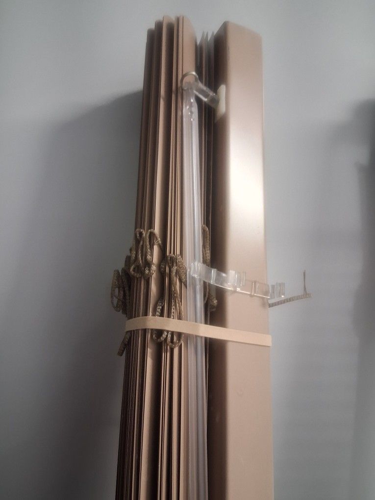 1 PAIR OF NEW "CHAMPION" VERTICAL BLINDS THAT ARE 72 INCHES WIDE × 48 INCHES LONG IN A MOCHA COLOR, NICE SET OF BLINDS IF THEY MEET YOUR DECOR!!!