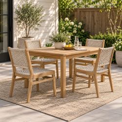 Set of 4 - Outdoor Patio Teak / Gray Wicker Dining / Side Chairs [NEW]  **Retails for $800  [CHAIRS ONLY / TABLE NOT INCLUDED]  <Assembly Req>