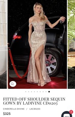 FITTED OFF SHOULDER SEQUIN GOWN BY LADIVINE