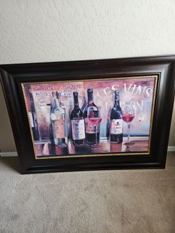 46" ×34  Cuadro grande enmarcado para cocina o comedor. Temática: vino.