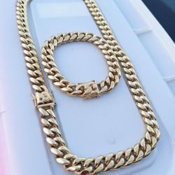 14MM Cuban Set 14K Gold Plated Doesn't Loses Color 