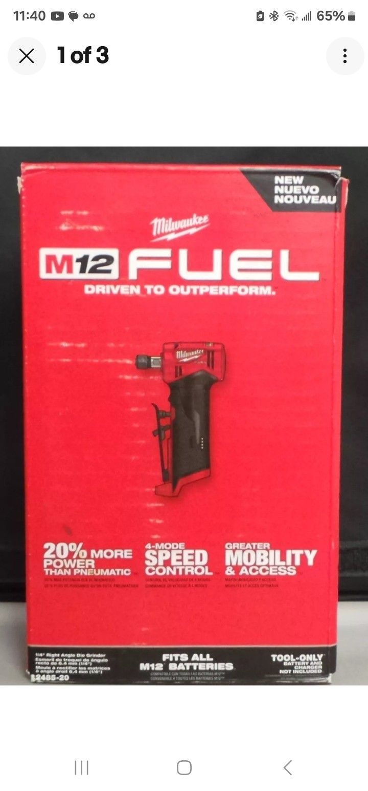 Milwaukee 2485-20 M12 FUEL Brushless Cordless 1/4" Right Angle Die Grinder NEW, FIRM