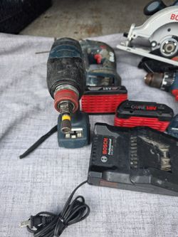 Bosh 18v Set Mecanic And Impact Drill 1/2" Drive New Circular Saw 2 New Batteries 4.0 And 2.0 Drill. Used Jig Saw And  Charger 