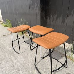 Modern Faux Leather Bar Stools (Set of 3) – Mid Century Style