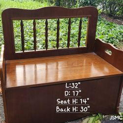 Solid Wood Vtg Storage/Toy Bench