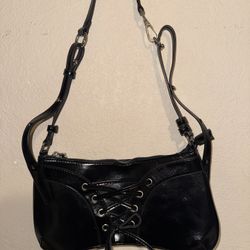 Black Lace Up Shoulder Bag 