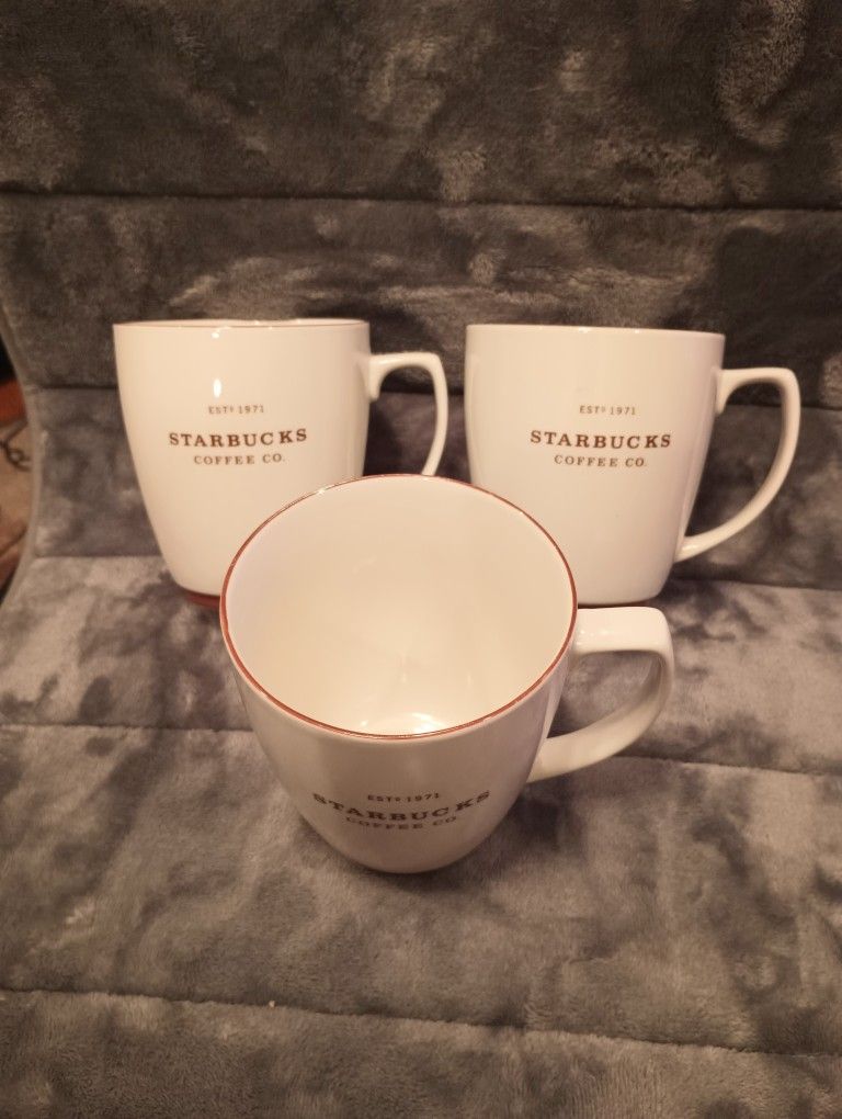 2008 Starbucks Est# 1971 Coffee Company Mug, White with Brown Trim & Lettering