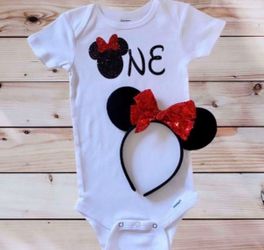 12 Months Minnie Mouse ONE Onesie & Ears