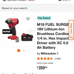 M18 Fuel Surge Impact Driver Cordless With 2 Batteries  