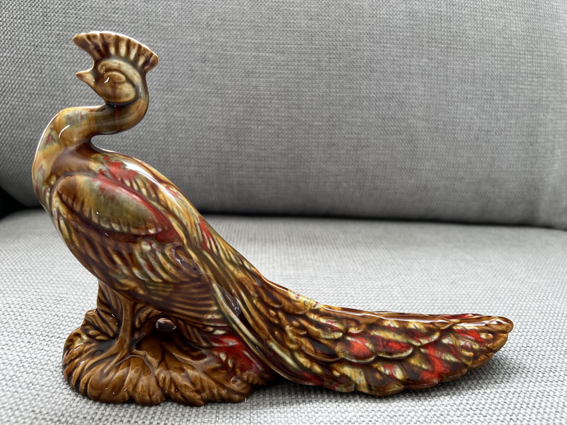 1970s Hand Painted Peacock Ceramic Pottery Mid Century Modern Excellent Vintage Condition 