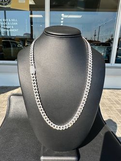 14k solid white gold Cuban chain 100 grams 15CT natural Si diamonds 24 inches 8mm