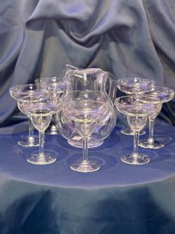 Vintage Hand Blown Margarita, Pitcher And Glasses