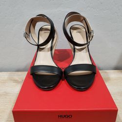 NWB! HUGO BOSS Women's West Sandal 90-C Shoes (9) Black/Silver 