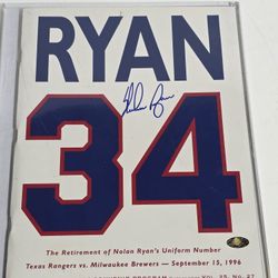 Nolan Ryan Signed Autograph Texas Rangers 1996 Retirement Program Collectible
