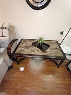 REDUCED!! Pre-owned Coffee Table, Distressed Brown, Solid and Sturdy, items on table not for sale.