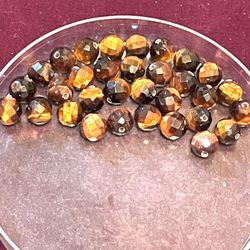 Lot Of 32 Faceted Tiger Eye Beads 