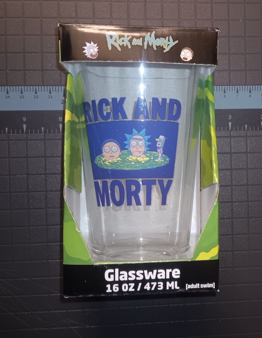 HEADS IN PORTAL | ADULT SWIM RICK & MORTY | 16OZ PINT GLASS TUMBLER | NIB