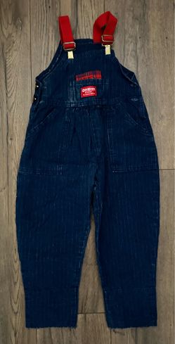 Vintage OshKosh B'Gosh "The Genuine Article" Striped Denim Overalls – Red Straps & Plaid Pocket