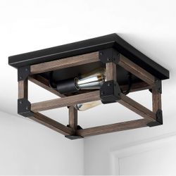 CHESHIRE IRON RUSTIC FARMHOUSE LED FLUSH MOUNT, BROWN/BLACK