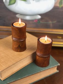 Pair of Vintage Bamboo Candleholders (3.5”)