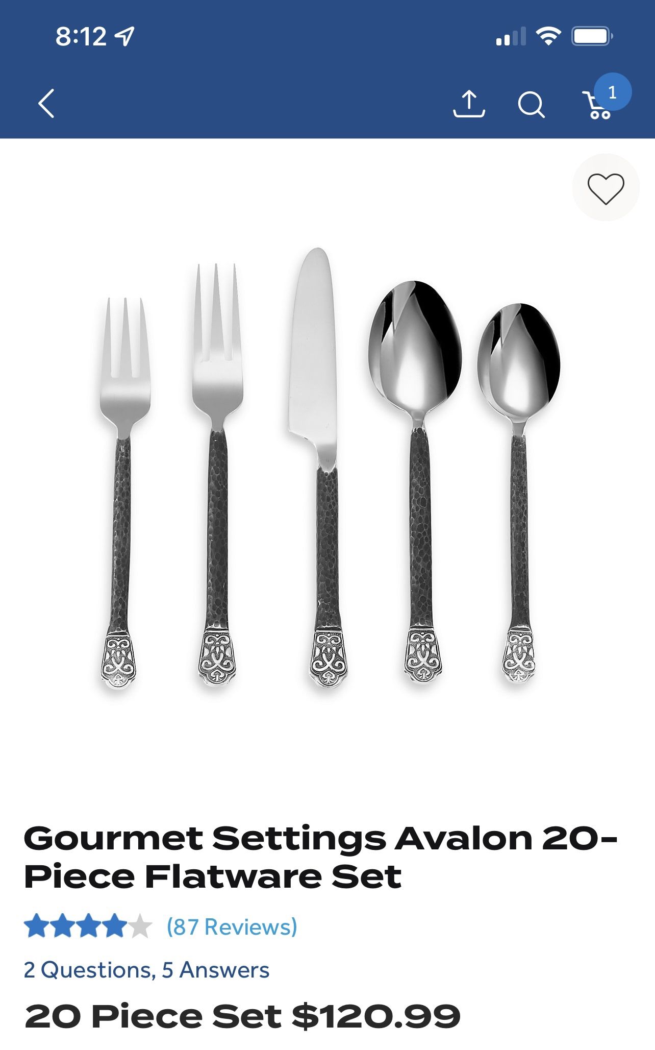 New Gourmet Settings Avalon 20 Piece Handmade Flatware Set