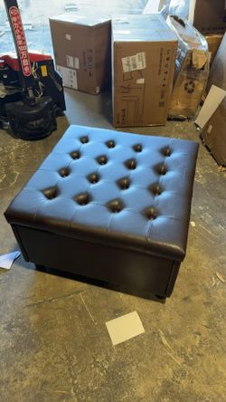 30" Large Square Ottoman with Storage, Leather Ottoman Coffee Table