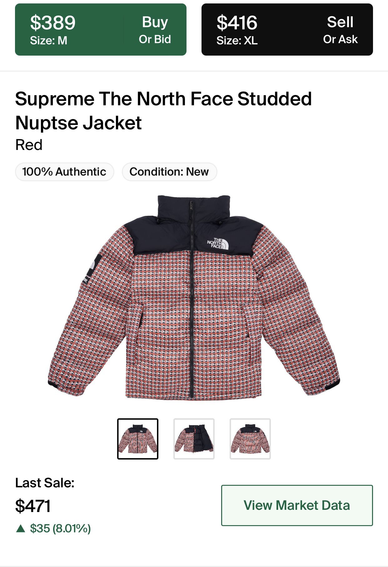 Supreme The North Face Studded Diamond Nuptse Jacket Red Size L 