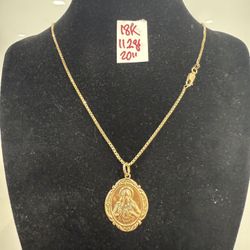 18K Solid Gold Chain and Pendant For Wedding 11.2Gr 20 Inches Long 