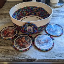 Hand Made Rope Baskets And 4 Coasters