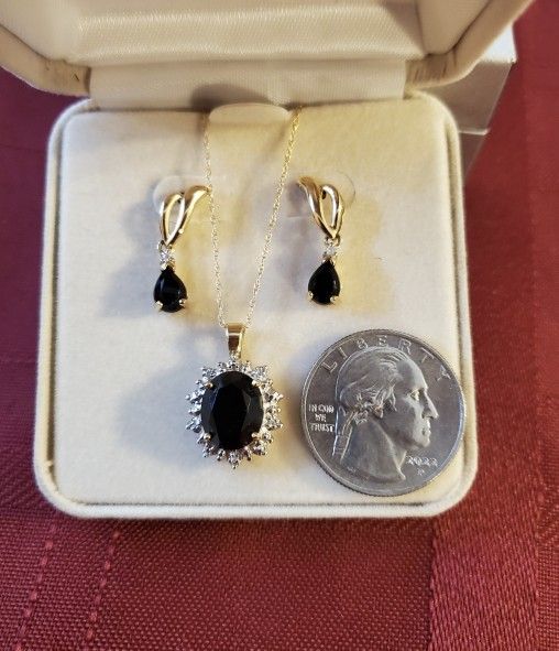 Diamond and Onyx 14k Necklace & earrings