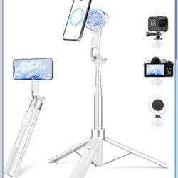 70" Magnetic Tripod for iPhone Magsafe, Extendable Selfie Stick Tripod Rechargeable Remote & Magnetic Holder, 360° Rotatable Cell Phone Tripods Stand 