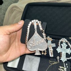  ACES moissanite 925 silver pendant with 18 inch tennis chain rose gold moissanite