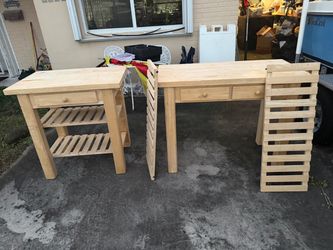 Natural Wood Kitchen Island Set with Drawers
