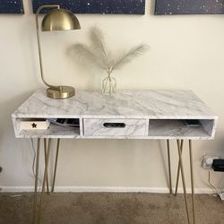 Modern Glam Chic Faux Marble  Vanity Console Hallway Entryway Desk Table With Gold Legs
