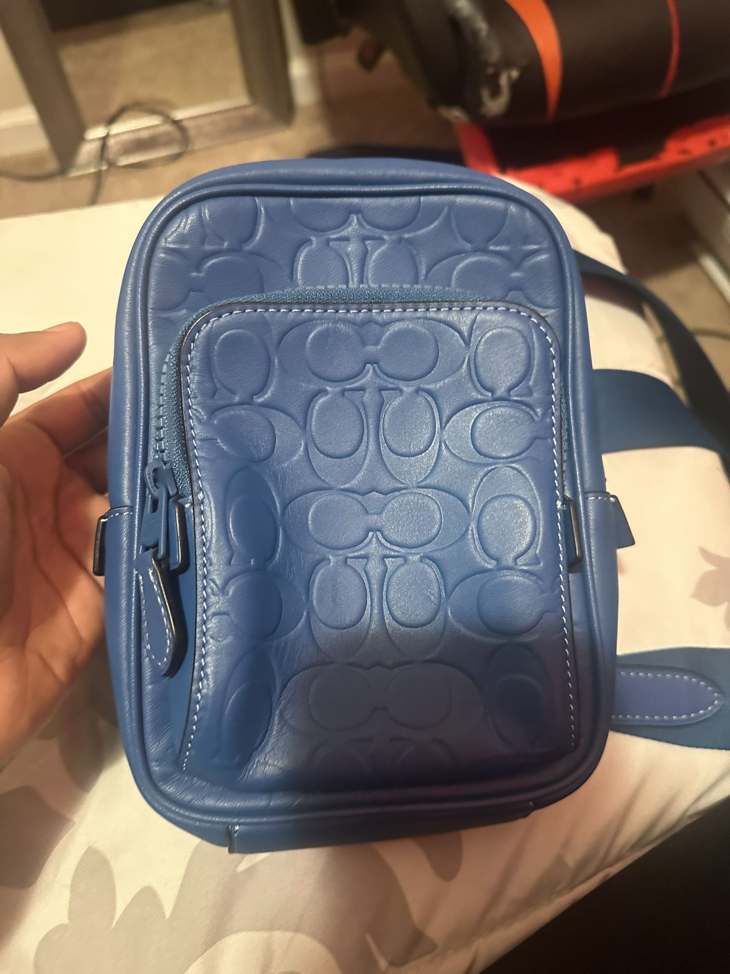 Coach Track Leather Blue Jay Crossbody Bag
