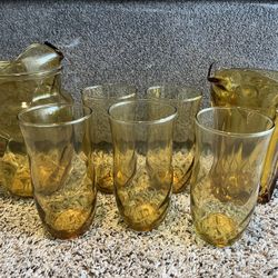 Vintage Anchor Hocking Amber Glasses and Pitchers