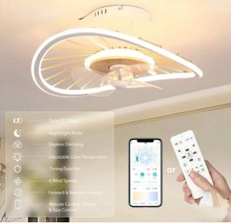 Low Profile Ceiling Fan Smart LED Dimmable Light Remote APP 3 Color Modern