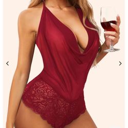 One Piece Lace Halter Babydoll Bodysuit