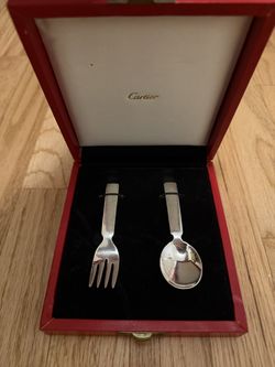 Cartier Sterling Silver 2-Piece Baby Set (Fork & Spoon) – NO MONOGRAM, w/ Box
