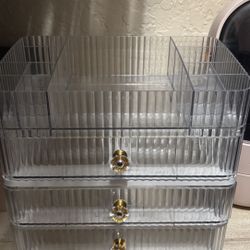 Make Up Organizer Storage 3 Drawer Clear And Gold Compartments